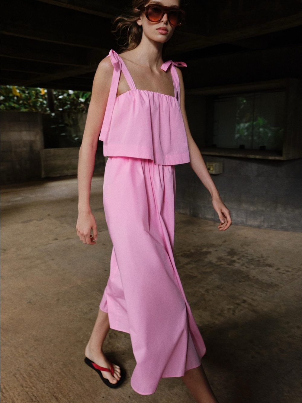 ZARA BNWT POPLIN TIE MIDI DRESS. PINK 5029/241/645
